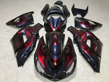 Kawasaki ZX14R Motorrad Verkleidung 2006-2011 - Chameleon Blau Schwarz Rot Flamme
