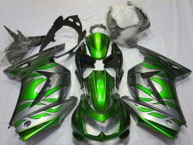 Kawasaki Ninja 250 Motorrad Verkleidung 2008-2012 - Silber Grun Flamme