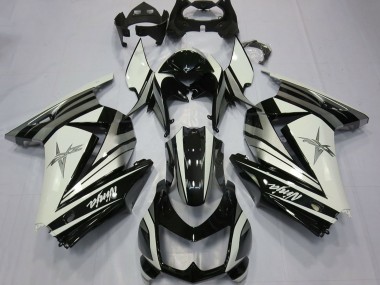 Kawasaki Ninja 250 Motorrad Verkleidung 2008-2012 - Weiss Silber Stern Glanzendes Schwarz