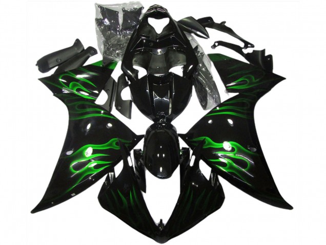 Yamaha R1 Motorrad Verkleidung 2009-2011 - Glanzendes Schwarz Grun Flamme