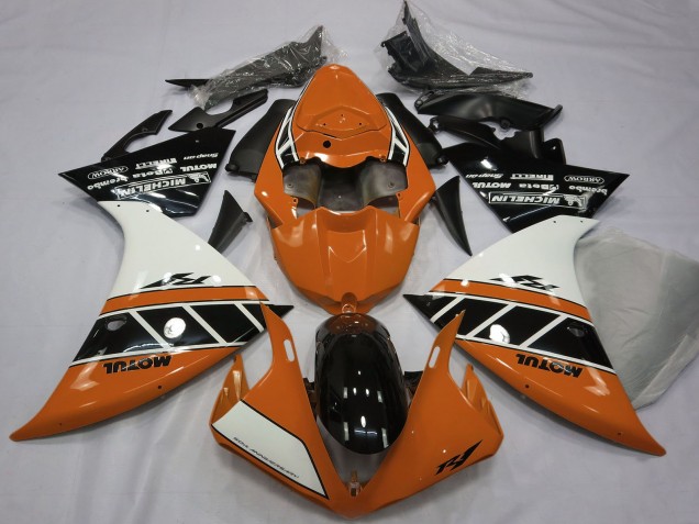 Yamaha R1 Motorrad Verkleidung 2012-2014 - Orange Weiss Glanzendes Schwarz