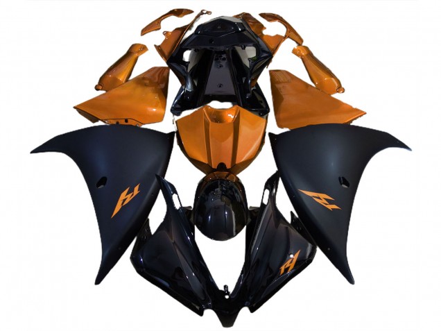 Yamaha R1 Motorrad Verkleidung 2012-2014 - Glanzendes Schwarz Matt Schwarz Orange