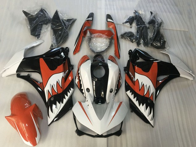 Yamaha R3 Motorrad Verkleidung 2015-2018 - Weiss Orange Glanzendes Schwarz Hai