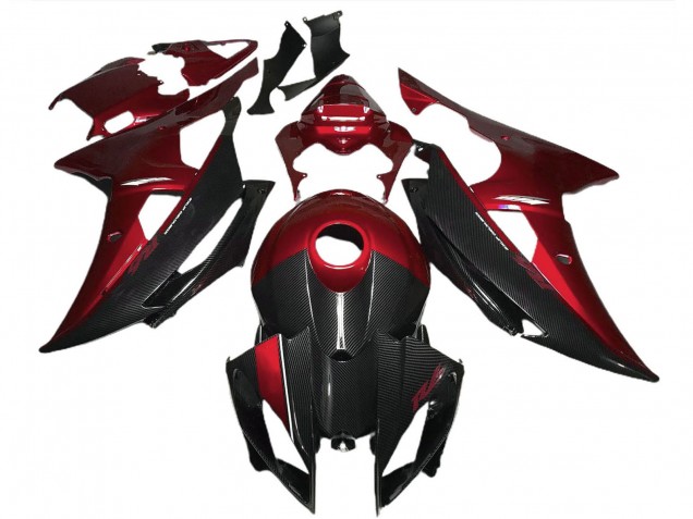 Yamaha R6 Motorrad Verkleidung 2008-2016 - Rot Schwarz Carbonfaser Stil