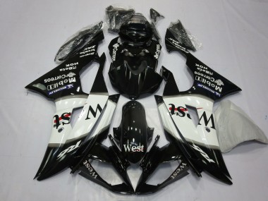 Yamaha R6 Motorrad Verkleidung 2008-2016 - Glanzendes Schwarz Weiss West Michelin