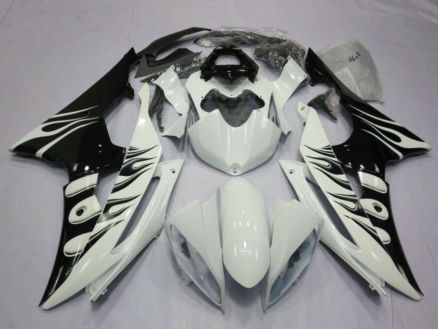 Yamaha R6 Motorrad Verkleidung 2008-2016 - Weiss Glanzendes Schwarz Flamme