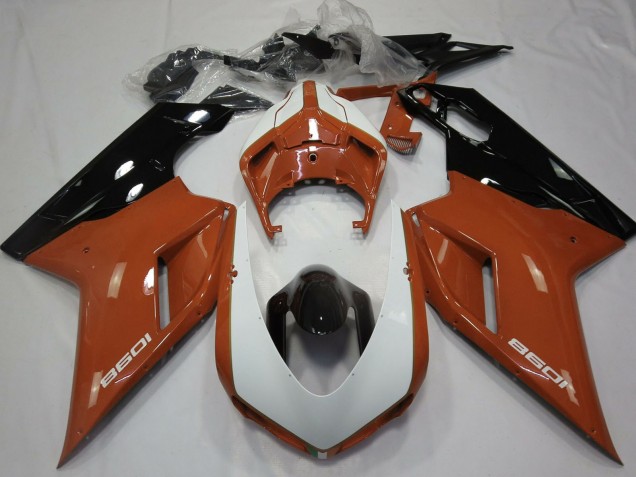 Ducati 1098 Motorrad Verkleidung 2007-2014 - Braun Weiss Glanzendes Schwarz