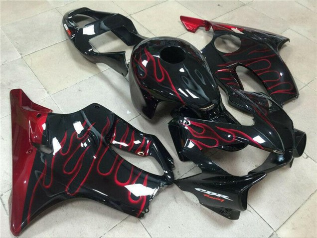 Honda CBR600 F4i Motorrad Verkleidung 2001-2003 - Glanzendes Schwarz Rot Flamme