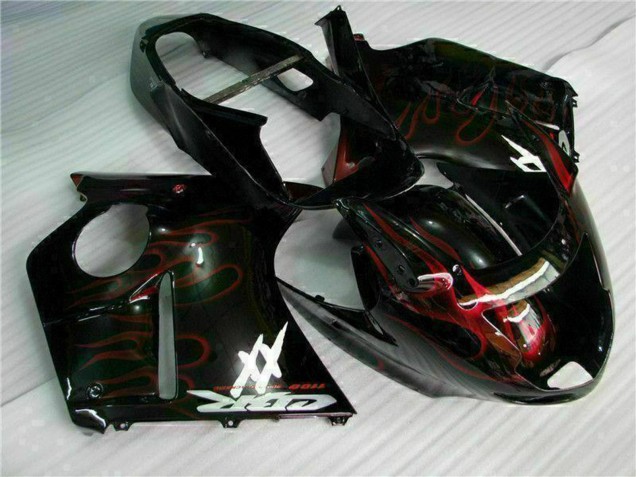 Honda CBR1100XX Blackbird Motorrad Verkleidung 1996-2007 - Glanzendes Schwarz Rot Flamme