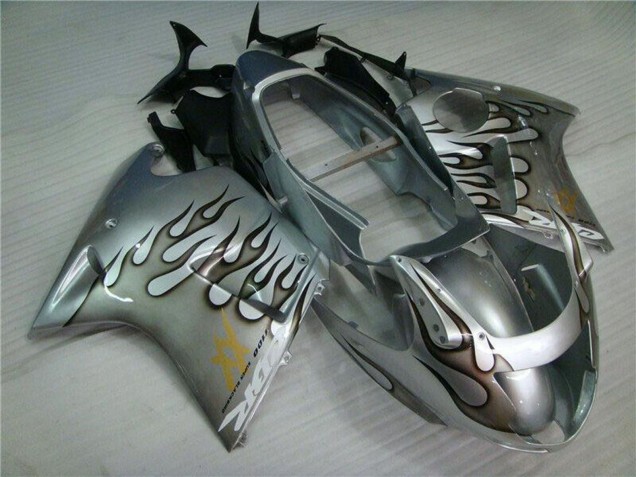 Honda CBR1100XX Blackbird Motorrad Verkleidung 1996-2007 - Silber Schwarz Flamme