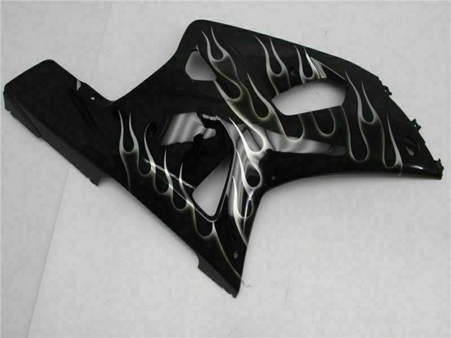 Suzuki GSXR 600/750 Motorrad Verkleidung 2001-2003 - Glanzendes Schwarz Silber Flamme
