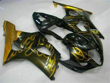 Suzuki GSXR 1000 Motorrad Verkleidung 2003-2004 - Glanzendes Schwarz Gold Flamme