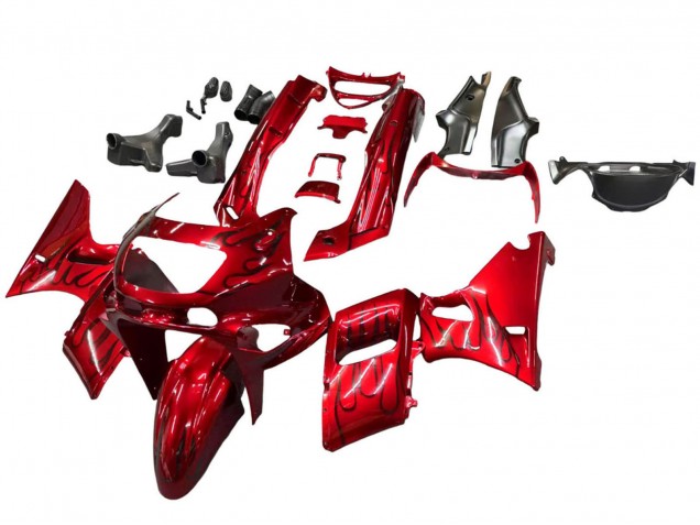 Kawasaki ZZR400 Motorrad Verkleidung 1993-2007 - Rot Schwarz Flamme