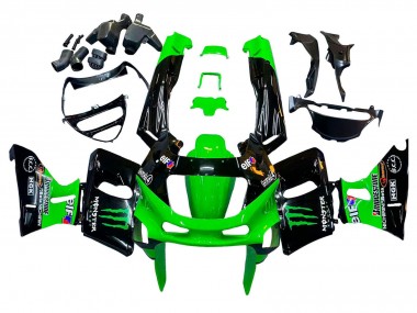 Kawasaki ZZR400 Motorrad Verkleidung 1993-2007 - Grun Glanzendes Schwarz Grun Monster Elf Touch4 Bridgestone
