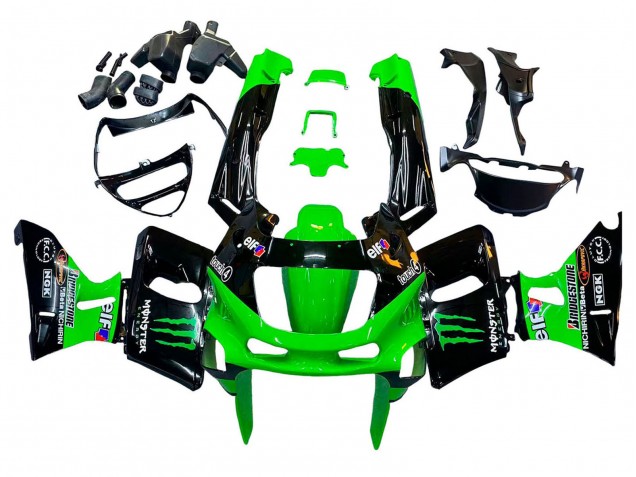 Kawasaki ZZR400 Motorrad Verkleidung 1993-2007 - Grun Glanzendes Schwarz Grun Monster Elf Touch4 Bridgestone