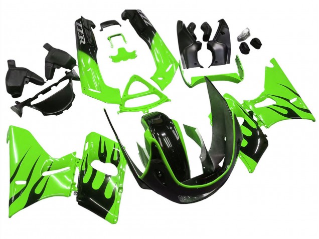 Kawasaki ZZR400 Motorrad Verkleidung 1993-2007 - Grun Glanzendes Schwarz Flamme