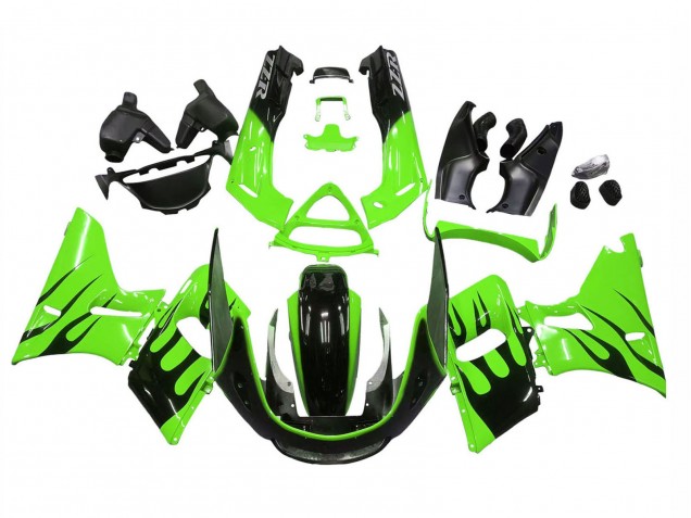 Kawasaki ZZR400 Motorrad Verkleidung 1993-2007 - Grun Glanzendes Schwarz Flamme