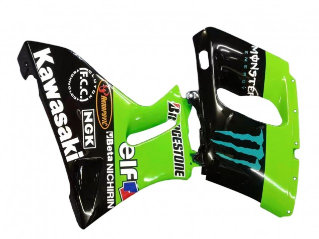 Kawasaki ZZR600 Motorrad Verkleidung 1998-2003 - Grun Glanzendes Schwarz Blau Monster Elf Touch4 Bridgestone
