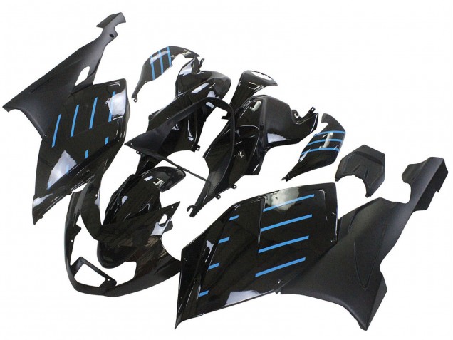 BMW K1200S Motorrad Verkleidung 2005-2010 - Glanzendes Schwarz Matt Schwarz Blau Linie