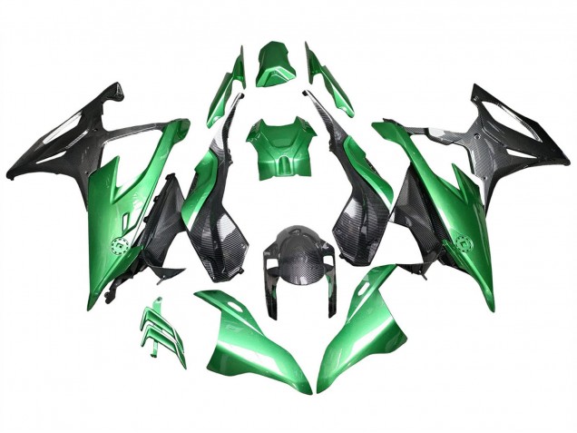 BMW S1000RR Motorrad Verkleidung 2019-2022 - Glanzendes Schwarz Grun Carbonfaser