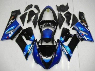 Kawasaki ZX6R Motorrad Verkleidung 2005-2006 - Blau Glanzendes Schwarz Elf