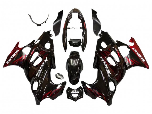 Suzuki GSX600F/GSX750F Motorrad Verkleidung 2004-2006 - Glanzendes Schwarz Rot Flamme