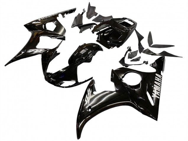 Yamaha YZF R6S Motorrad Verkleidung 2006-2009 - Glanzendes Schwarz Weiss Aufkleber