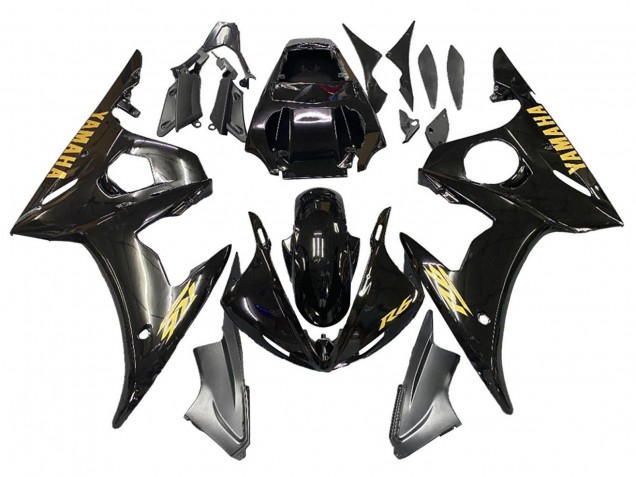 Yamaha YZF R6 Motorrad Verkleidung 2003-2004 - Glanzendes Schwarz Gold Aufkleber
