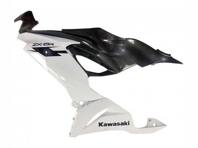Kawasaki ZX6R Motorrad Verkleidung 2019-2022 - Weiss Schwarz Carbonfaser