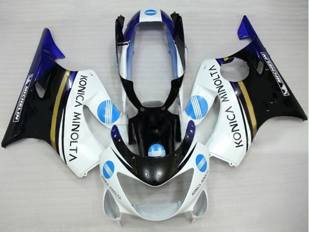 Honda CBR600 F4 Motorrad Verkleidung 1999-2000 - Weiss Blau Glanzendes Schwarz Konica Minolta