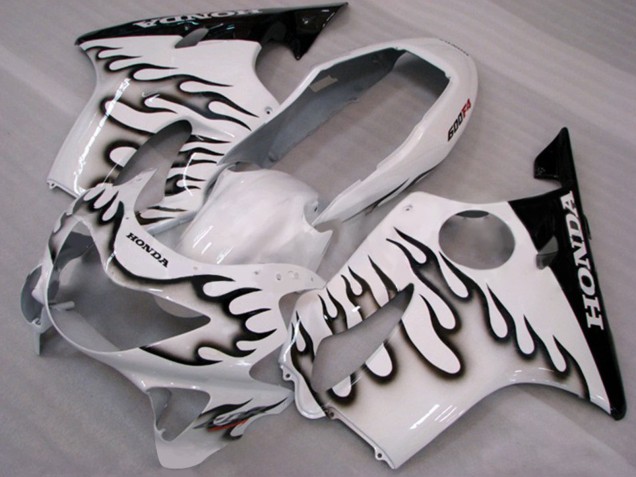 Honda CBR600 F4 Motorrad Verkleidung 1999-2000 - Weiss Glanzendes Schwarz Flamme
