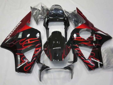 Honda CBR900RR 954 Motorrad Verkleidung 2002-2003 - Glanzendes Schwarz Rot Flamme
