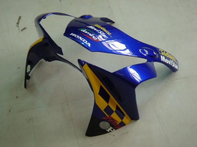 Honda CBR900RR 954 Motorrad Verkleidung 2002-2003 - Blau Gelb Glanzendes Schwarz Telefumica MoviStar Castrol