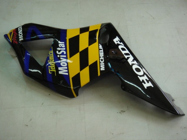 Honda CBR900RR 954 Motorrad Verkleidung 2002-2003 - Blau Gelb Glanzendes Schwarz Telefumica MoviStar Castrol