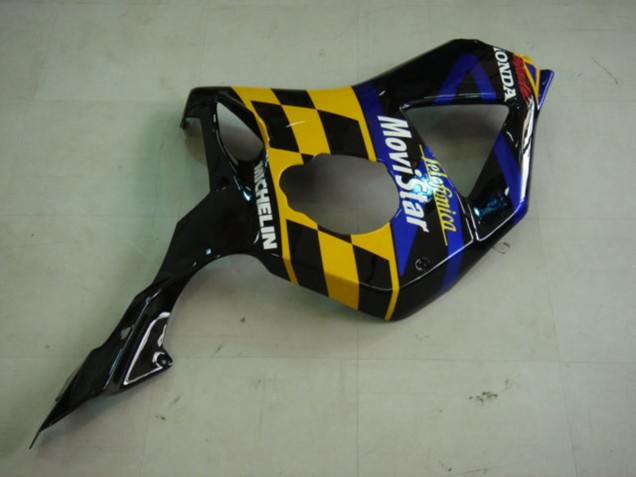 Honda CBR900RR 954 Motorrad Verkleidung 2002-2003 - Blau Gelb Glanzendes Schwarz Telefumica MoviStar Castrol