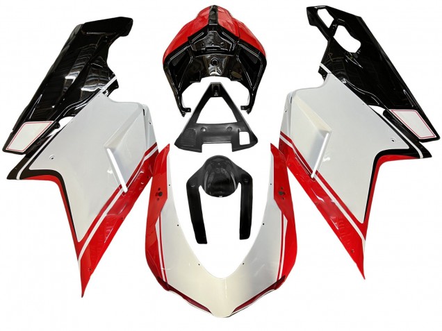 Ducati 848/1098/1198 Motorrad Verkleidung 2007-2014 - Weiss Rot Glanzendes Schwarz