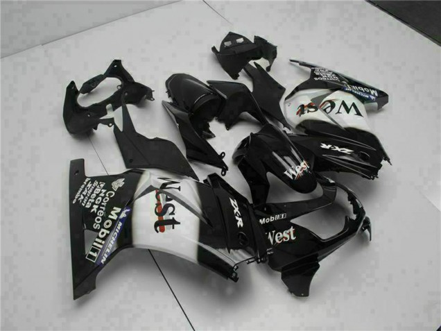Kawasaki EX250 Motorrad Verkleidung 2008-2012 - Glanzendes Schwarz Weiss West
