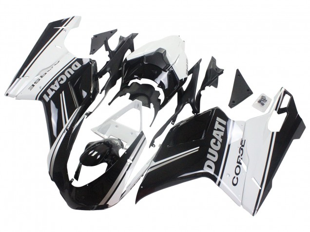 Ducati 848/1098/1198 Motorrad Verkleidung 2007-2014 - Weiss Glanzendes Schwarz Corse