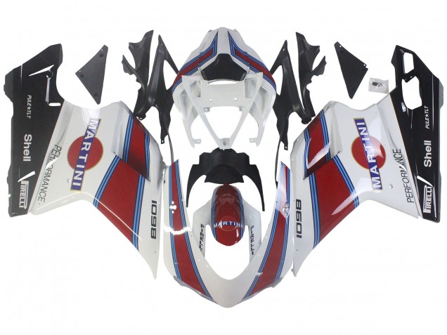 Ducati 1098 Motorrad Verkleidung 2007-2014 - Weiss Rot Blau Glanzendes Schwarz Martini