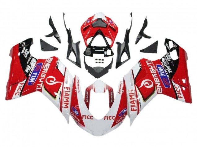 Ducati 1199 Motorrad Verkleidung 2011-2014 - Weiss Rot Glanzendes Schwarz Ficc Fiamm