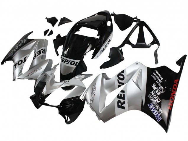 Honda VFR 800 Motorrad Verkleidung 2002-2013 - Silber Glanzendes Schwarz Repsol