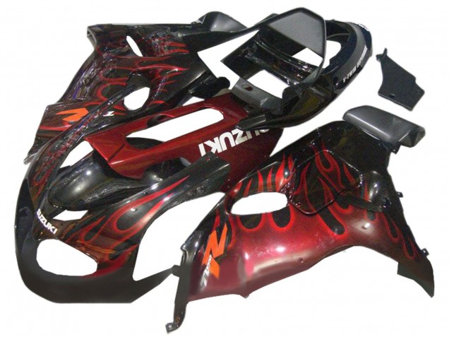 Suzuki TL1000R Motorrad Verkleidung 1998-2003 - Glanzendes Schwarz Rot Flamme