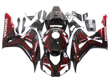 Honda CBR1000RR Motorrad Verkleidung 2006-2007 - Glanzendes Schwarz Rot Flamme