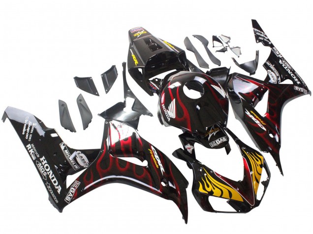 Honda CBR1000RR Motorrad Verkleidung 2006-2007 - Glanzendes Schwarz Gelb Rot Flamme