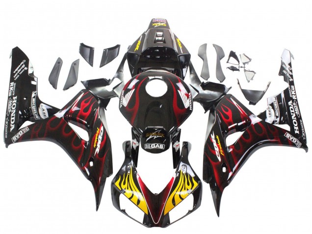 Honda CBR1000RR Motorrad Verkleidung 2006-2007 - Glanzendes Schwarz Gelb Rot Flamme
