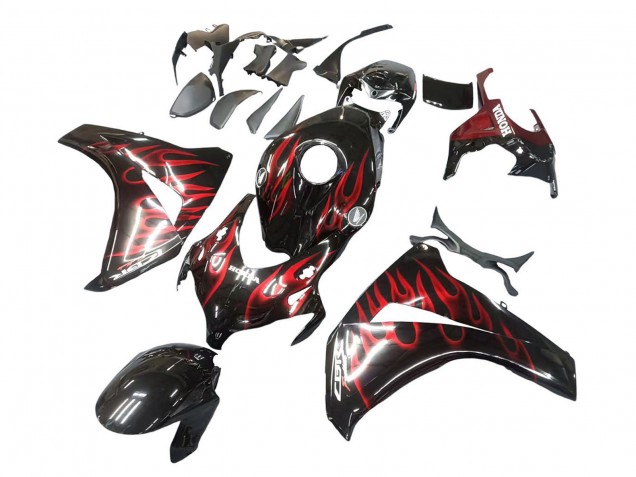 Honda CBR1000RR Motorrad Verkleidung 2008-2011 - Glanzendes Schwarz Rot Flamme