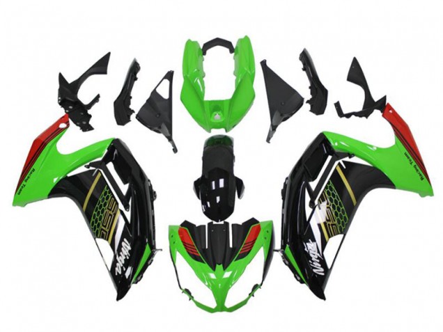 Kawasaki EX650 Motorrad Verkleidung 2012-2016 - Grun Glanzendes Schwarz Rot Bienenwabe