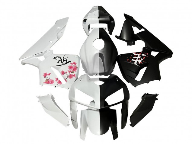 Honda CBR600RR Motorrad Verkleidung 2005-2006 - Schwarz Weiss mit Kirschblute