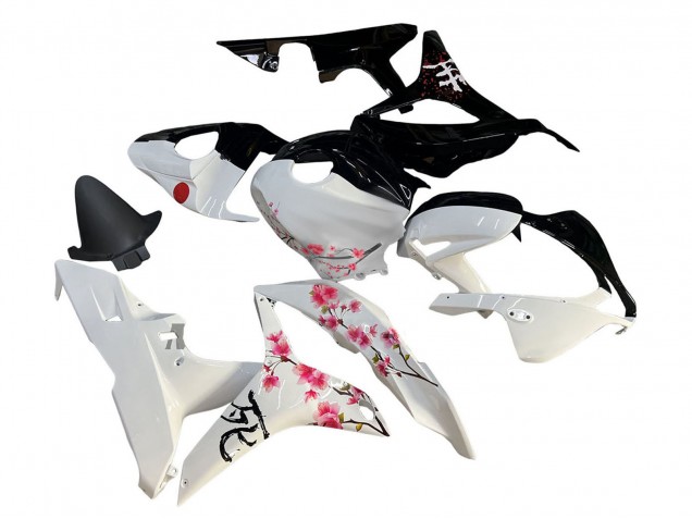 Honda CBR600RR Motorrad Verkleidung 2007-2008 - Weiss Cherry Blossom Glanzendes Schwarz Geteiltes