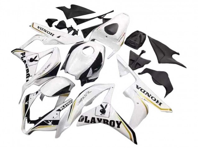 Honda CBR600RR Motorrad Verkleidung 2007-2008 - Weiss Gold Glanzendes Schwarz Playboy